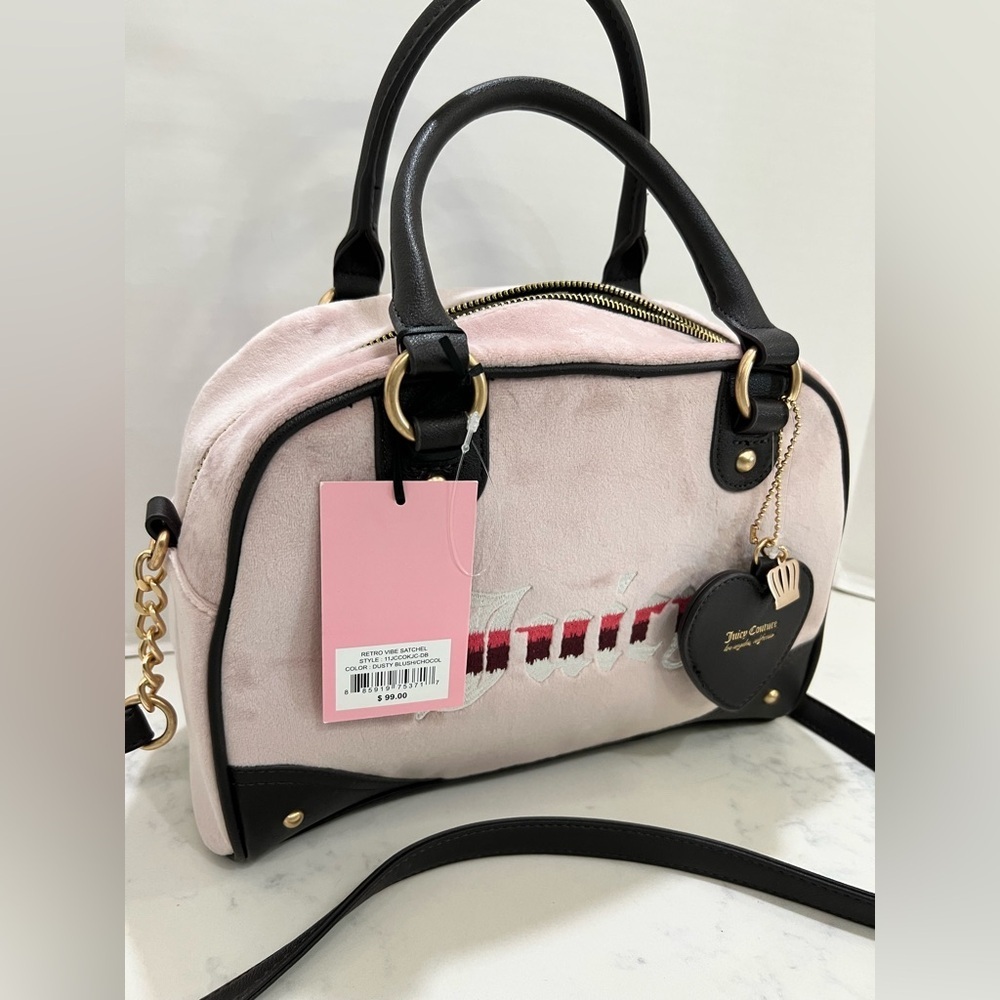 JUICY COUTURE SOFT PINK SATCHEL WITH BLACK ACCENTS - Picture 4 of 13